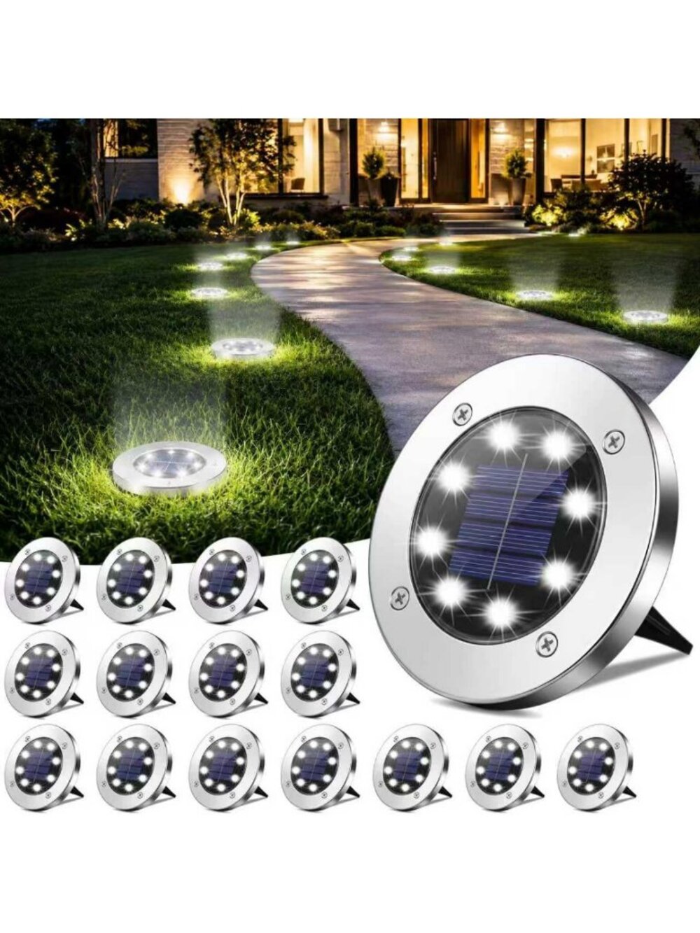 Bright Solar Ground Lights for Garden, Waterproof In-Ground Landscape Pathway